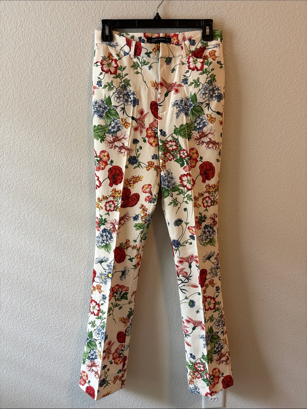 Zara Cream Floral Slim Fit Trouser - Red, Green, Blue